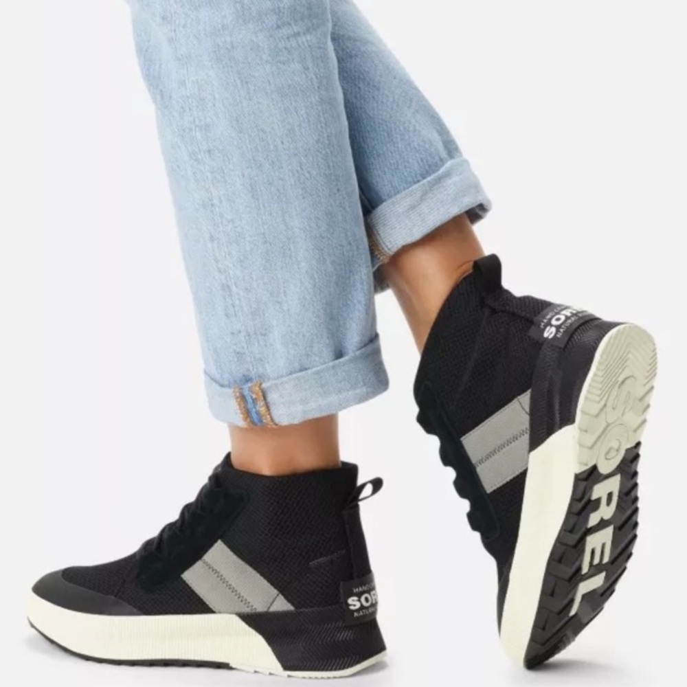 SOREL Out 'N About III Waterproof Mid Sneaker in Black/Sea Salt - Size 7